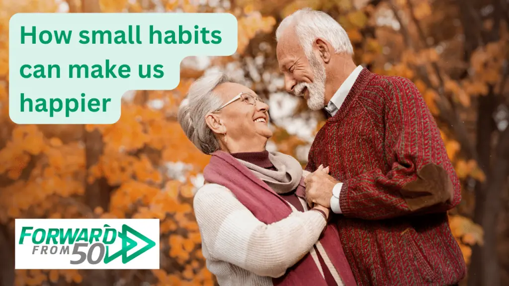 Special banner declaring small habits can make us happier.