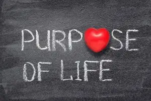 Words "Purpose of Life" written on a chalkboard.