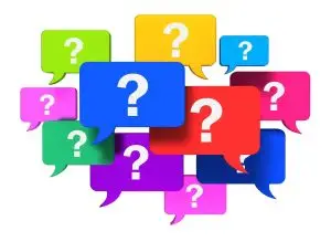 Graphic showing a dozen question marks.