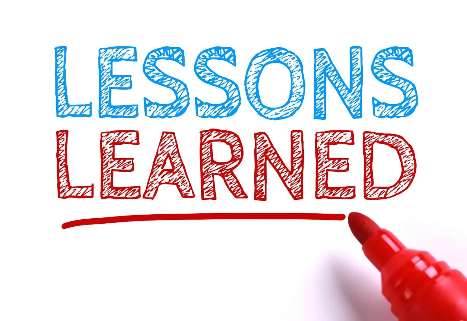 Image of a white board with the words "Lessons Learned" written on it.
