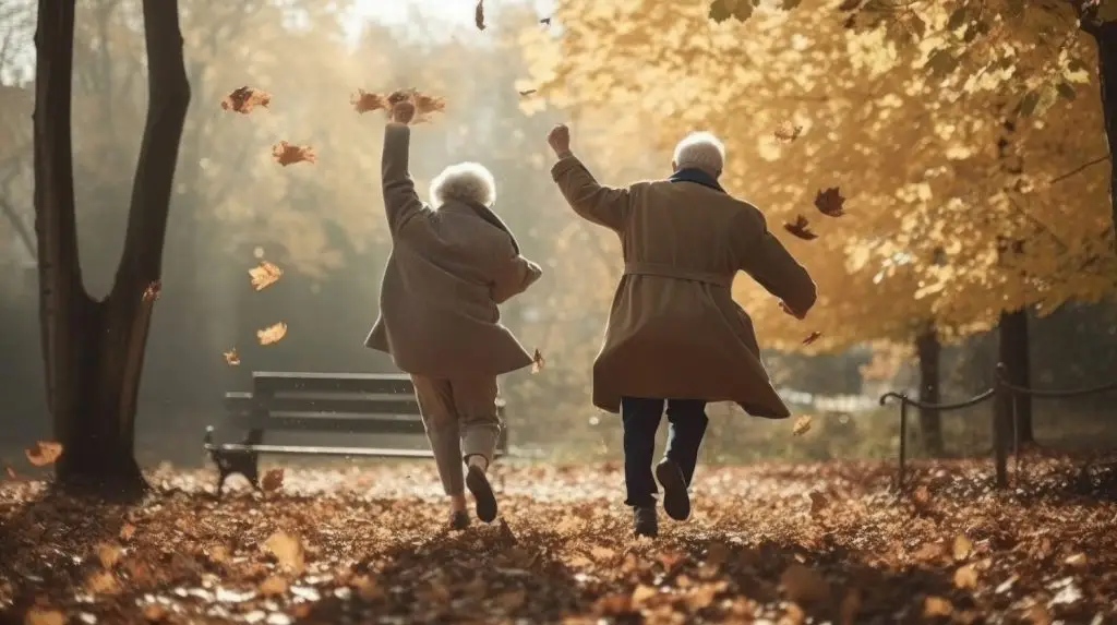Photo of older people jumping for joy