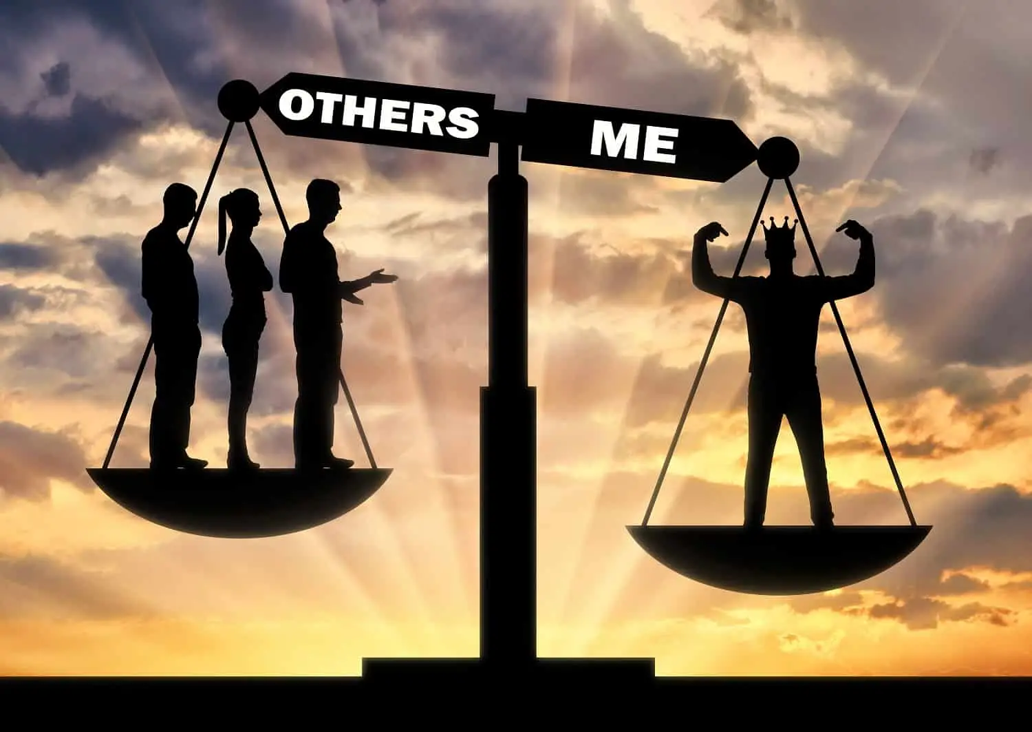 Image depicting selfish man putting his interests above others.