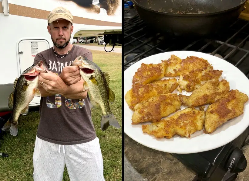 Photo of Allen Lundy with his fresh fish dinner.