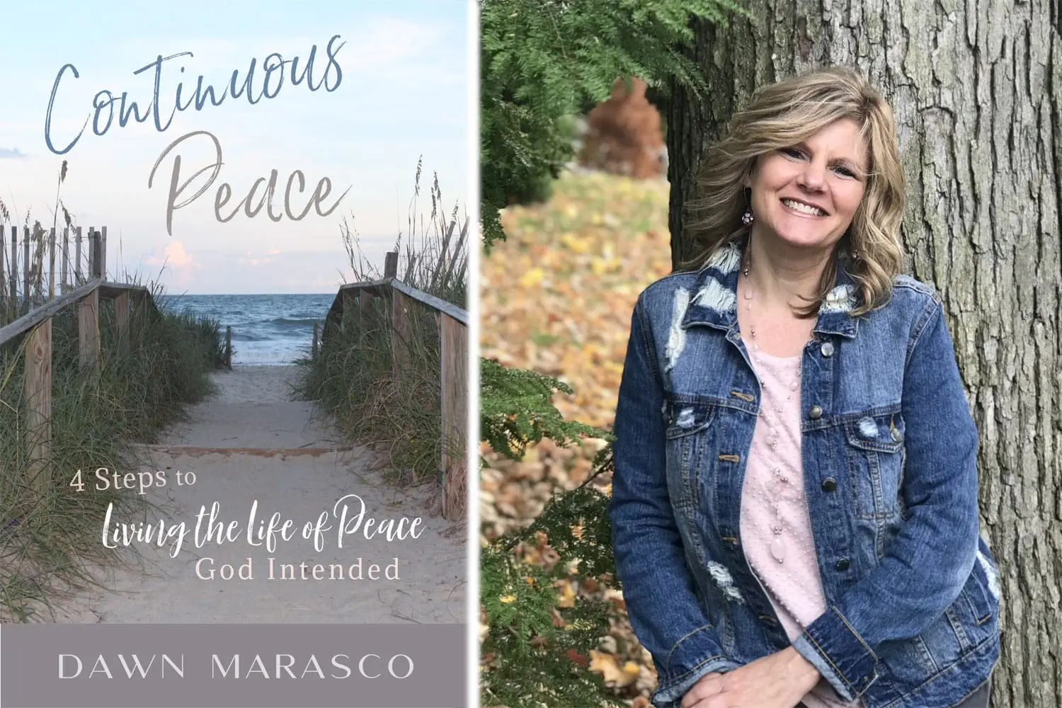 Photo of Dawn Marasco and the cover of her book, "Continuous Peace."