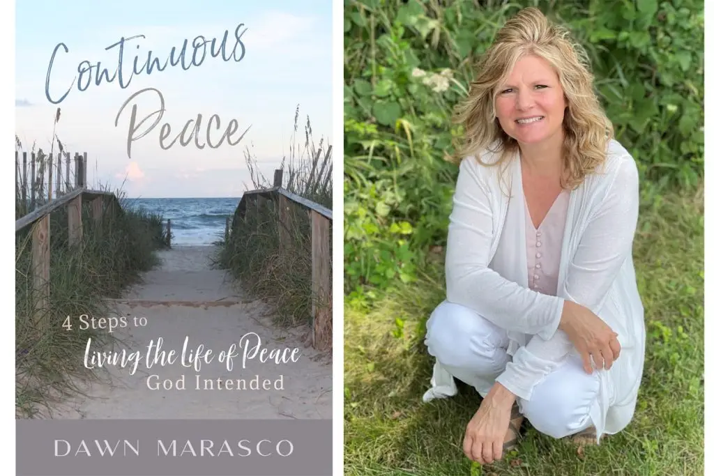Photo of Dawn Marasco and the cover of her book, "Continuous Peace."