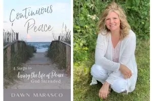 Photo of Dawn Marasco and the cover of her book, "Continuous Peace."