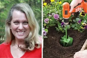 Photo of Michelle Morgan and the MaxBit tool she invented.