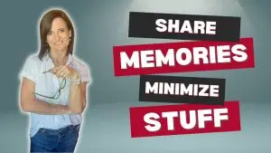 Photo of Gwen Rutz with the focus of her YouTube channel to share memories while minimizing stuff.