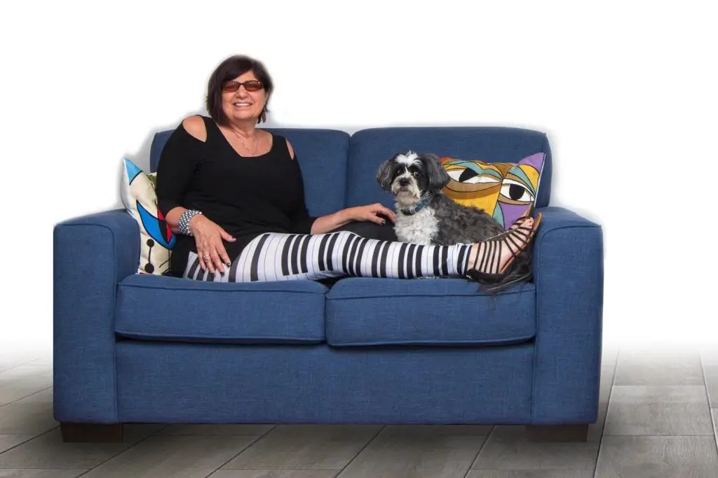 Photo of author and musician Gail Taylor with her dog.