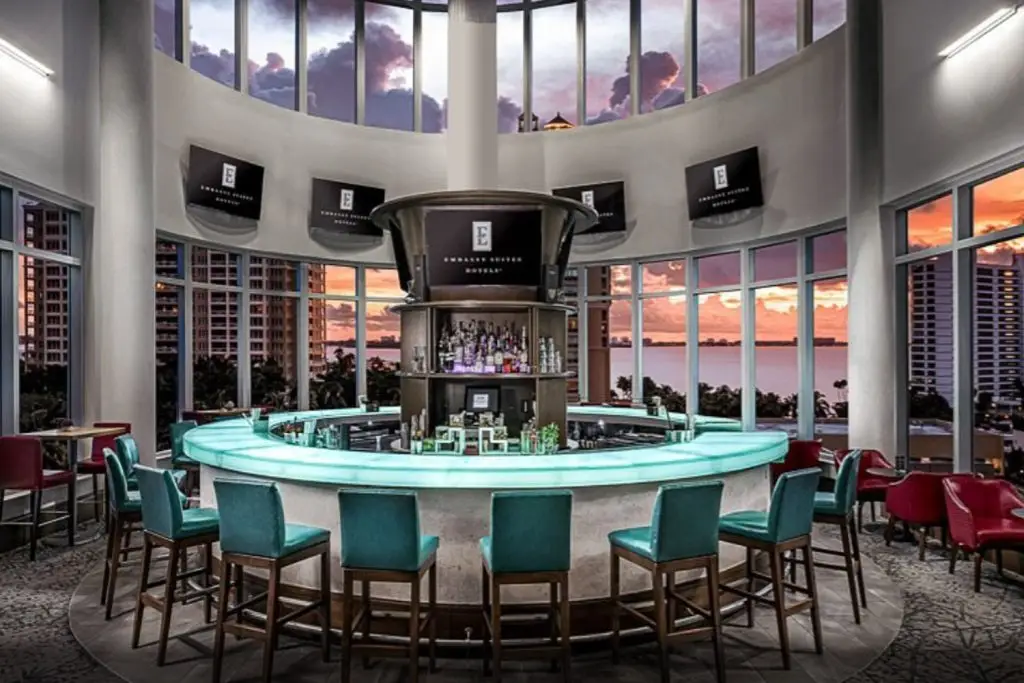 The hub of connection at The Embassy Suites Hotel in Sarasota, Fla.