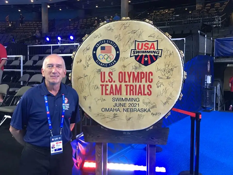 Steve Surprenant at US Olympic swim trials in Omaha during June 2021.