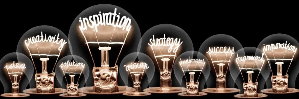 Image of illuminated light bulbs with elements inspiring words