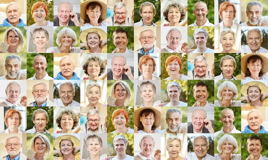 Photo collage of older people.