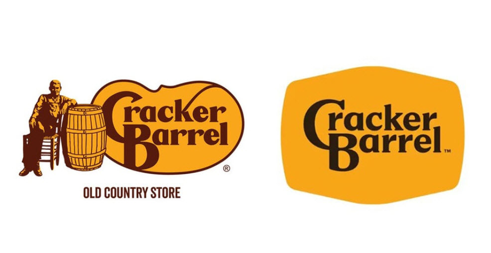 Cracker Barrel's traditional logo vs the "modern" look."